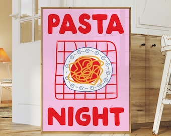 Retro Pasta Night Print, Modern Kitchen Wall Art