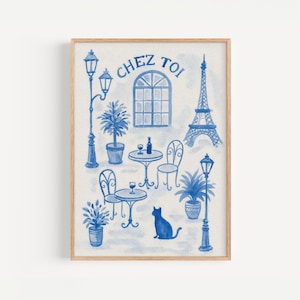 Blue Watercolor Paris Print, Cottage Core Decor, Paris Travel Art, Home Wall Art, French Chateau Art, Grandmillennial Art, Restaurant Decor