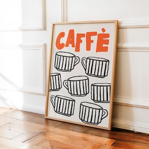 Retro Coffee Poster, Modern Kitchen Art, Italian Caffe Print, Kitchen Decor, Aesthetic Apartment Wall Art, Coffee Bar Decor, Espresso Poster