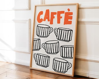 Retro Coffee Poster, Modern Kitchen Art, Italian Caffe Print, Kitchen Decor, Aesthetic Apartment Wall Art, Coffee Bar Decor, Espresso Poster