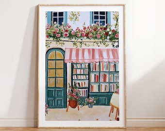 Vintage Paris Bookstore Print, Cozy Bookshop Art, Home Wall Art, Book Lover Decor, Unique Reader Gift, Cottagecore Aesthetic Print