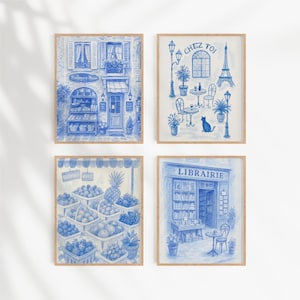 Set of 4 Parisian Prints, Cottage Core Decor, Home Wall Art, Paris Travel Prints, Grandmillennial Art, French Chateau Art, Watercolor Prints