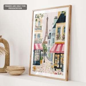 Paris Street Scene Print, Eiffel Tower Print, Trendy Kitchen Wall Art, Parisian Cafe France Cityscape Painting, Home Decor, Travel Art image 3