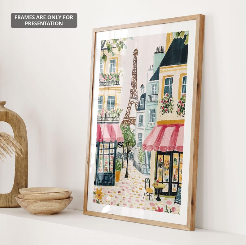 Paris Street Scene Print, Eiffel Tower Print, Trendy Kitchen Wall Art, Parisian Cafe France Cityscape Painting, Home Decor, Travel Art image 3