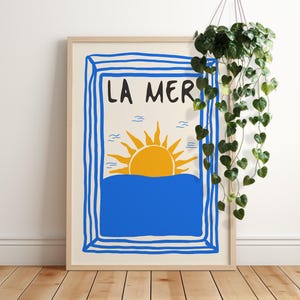 La Mer French Poster, stampa artistica estetica del mare, decorazione artistica da parete per appartamento moderno boho, arte con atmosfera estiva, decorazione per casa sulla spiaggia costiera