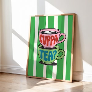 Poster Cuppa Tea, Arte murale alla moda per la cucina, Decorazione estetica per l'appartamento, Graziosa stampa di una tazza da tè, Ispirazione per la parete della galleria domestica, Stampa disegnata a mano