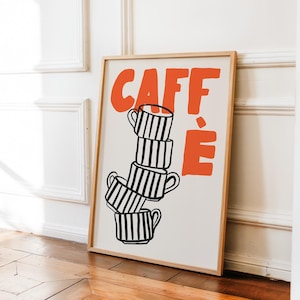 Retro Coffee Poster, Modern Kitchen Art, Italian Caffe Print, Kitchen Decor, Aesthetic Apartment Wall Art, Coffee Bar Decor, Espresso Poster