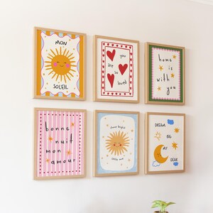 Set di 6 stampe per la cameretta dei bambini, poster colorati per la cameretta, graziose stampe da parete per la sala giochi, decorazioni per la camera da letto in stile boho, illustrazioni positive e stimolanti.