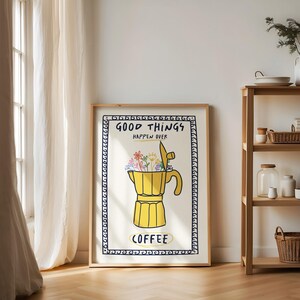 Retro Moka Poster, Blumen italienischer Kaffeedruck, Kaffeebar Wandkunst, trendiges Küchendekor, Kaffeeliebhaber, ästhetische Wohnung Wandkunst Bild 5