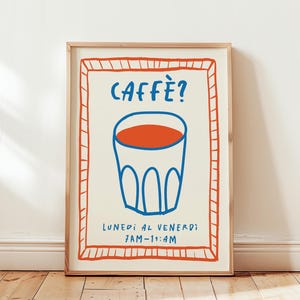 Caffe Poster, Retro Coffee Poster, Modern Kitchen Art, Coffee Bar Decor, Aesthetic Apartment Wall Art, Hand Drawn Italian Wall Art Print