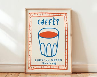 Caffe Poster, Retro Coffee Poster, Modern Kitchen Art, Coffee Bar Decor, Aesthetic Apartment Wall Art, Hand Drawn Italian Wall Art Print