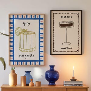 2er Set Cocktail Poster, Getränke Illustration Druck, Trendige Maximalist Küche Drucke, Retro Wand Kunst, Bar Dekor, süße Alkohol Drucke