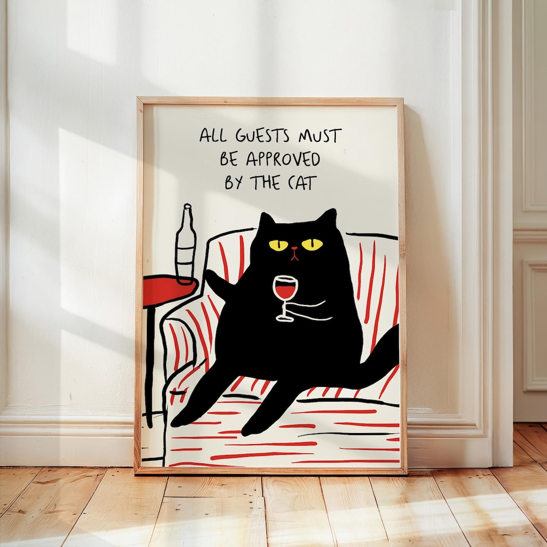 Funny Cat Poster, Cat Lover Wall Art, Trendy Apartment Decor, Fun