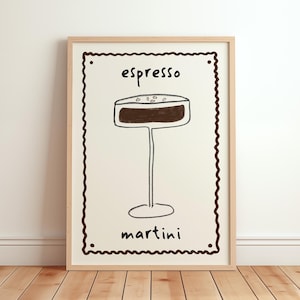 Espresso martini poster, trendy cocktailprint, barwagen kunst aan de muur, retro maximalistische keuken print, klassieke cocktail print, sketch art print