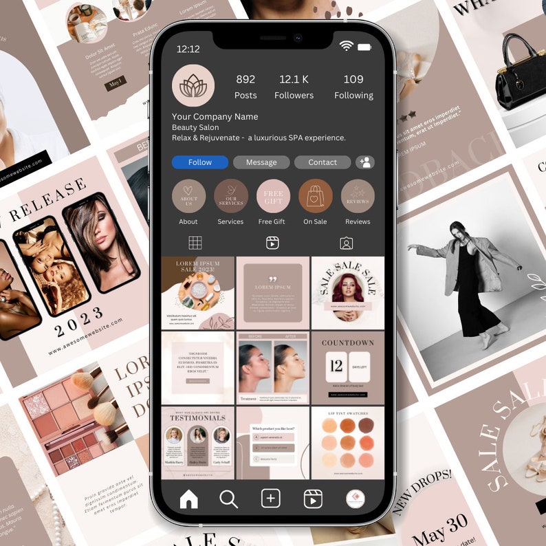 All in One Neutral Instagram Canva Template Bundle, IG Post, Stories ...