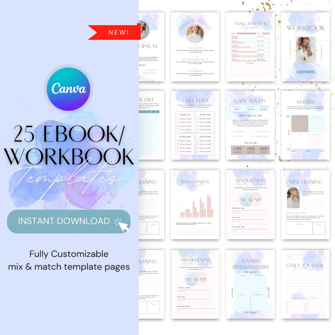 25 Watercolor Workbook Template, White Elementary Workbook Template