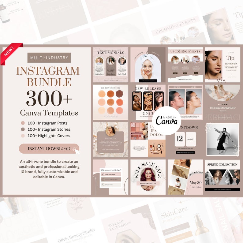 All in One Neutral Instagram Canva Template Bundle, IG Post, Stories ...