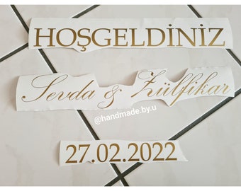 Sticker [Sevda+Zülfikar] Empfangstafel personalisiert Girlande Standesamt Hochzeit Deko Geschenk Braut Mr&Mrs Wedding Dügün Nikah