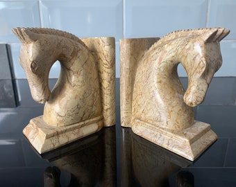 Vintage Marble Horse Bookends