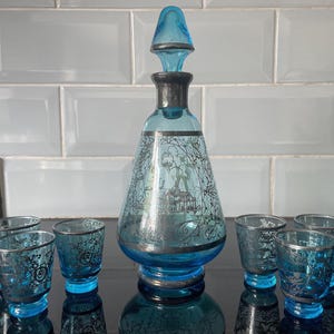 Vintage Venetian Blue Glass Decanter Set