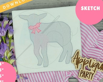 Cute Easter Lamb with Bow Sketch Design | Machine Applique Embroidery Design | Quick Sketch Stitch | Instant Download