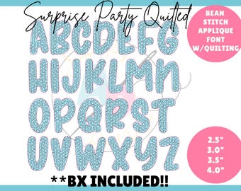Surprise Party QUILTED Bean Stitch Vintage Applique Font | Bean Stitch Applique Embroidery Font | BX Font Included