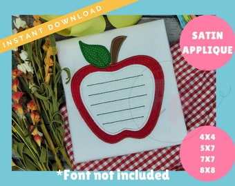 Apple with Notebook Lines Back to School Design | Machine Applique Embroidery Design | Satin Stitch | Instant Download