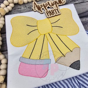 Skizze Bleistift Bogen Back to School Design | Stickdatei für die Stickmaschine Schneller Skizzenstich | Sofort Download