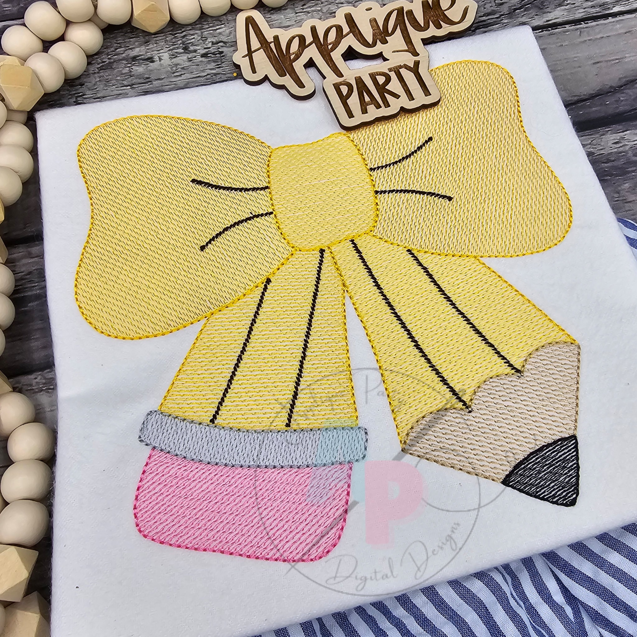 Sketch Pencil Bow Back to School Design | Machine Applique Embroidery Design | Quick Sketch Stitch | Instant Download