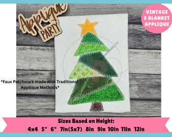 Patchwork Christmas Tree Vintage EStitch Blanket Applique Christmas Design
