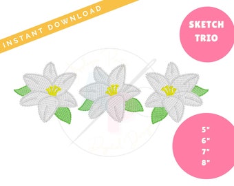 Trio de Lys de Pâques Lys de Pâques| Conception de broderie d’applique de machine | Point de croquis rapide | Téléchargement instantané
