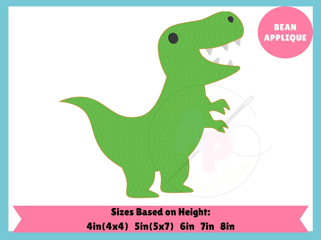 Simple Trex Dinosaur Bean Stitch Applique Design | Machine Embroidery ...