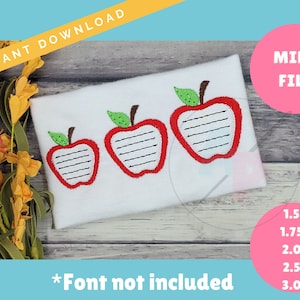 MINI Apple with Notebook Lines Fill Stitch | Machine Embroidery Design | Mini Fill Stitch Embroidery | Instant Download