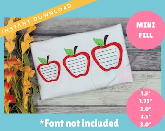 MINI Apple con líneas de cuaderno puntada de relleno / diseño de bordado de máquina / bordado de puntada de relleno mini / descarga instantánea