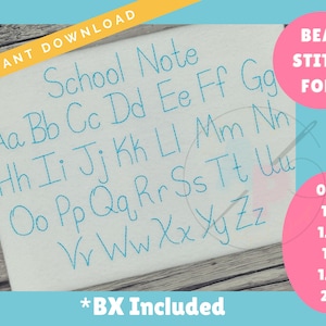 School Note Embroidery Bean Stitch Font | Fast Vintage Stitch Embroidery Font | BX Font Included