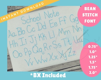 School Note Embroidery Bean Stitch Font | Fast Vintage Stitch Embroidery Font | BX Font Included