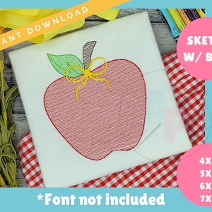 Apple Sketch with Bow Back to School Design | Machine Applique Embroidery Design | Quick Sketch Stitch | Instant Download