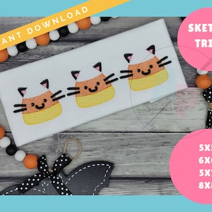 Sketch Candy Corn Cat TRIO for Halloween Fall Design | Machine Applique Embroidery Design | Quick Sketch Stitch | Instant Download