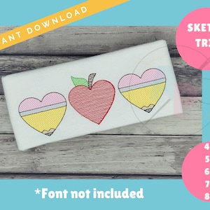 Sketch Pencil Heart  TRIO  Back to School Design | Machine Applique Embroidery Design | Quick Sketch Stitch | Instant Download