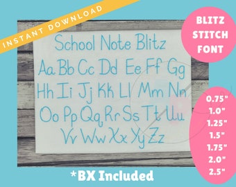 School Note Embroidery BLITZ Stitch Font | Fast Vintage Stitch Embroidery Font | BX Font Included
