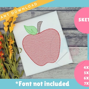 Quick Stitch Sketch Apple Back to School Design | Machine Applique Embroidery Design | Quick Sketch Stitch | Instant Download