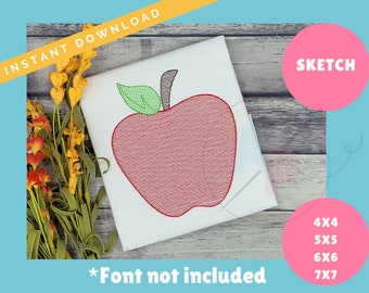 Quick Stitch Sketch Apple Back to School Design | Machine Applique Embroidery Design | Quick Sketch Stitch | Instant Download