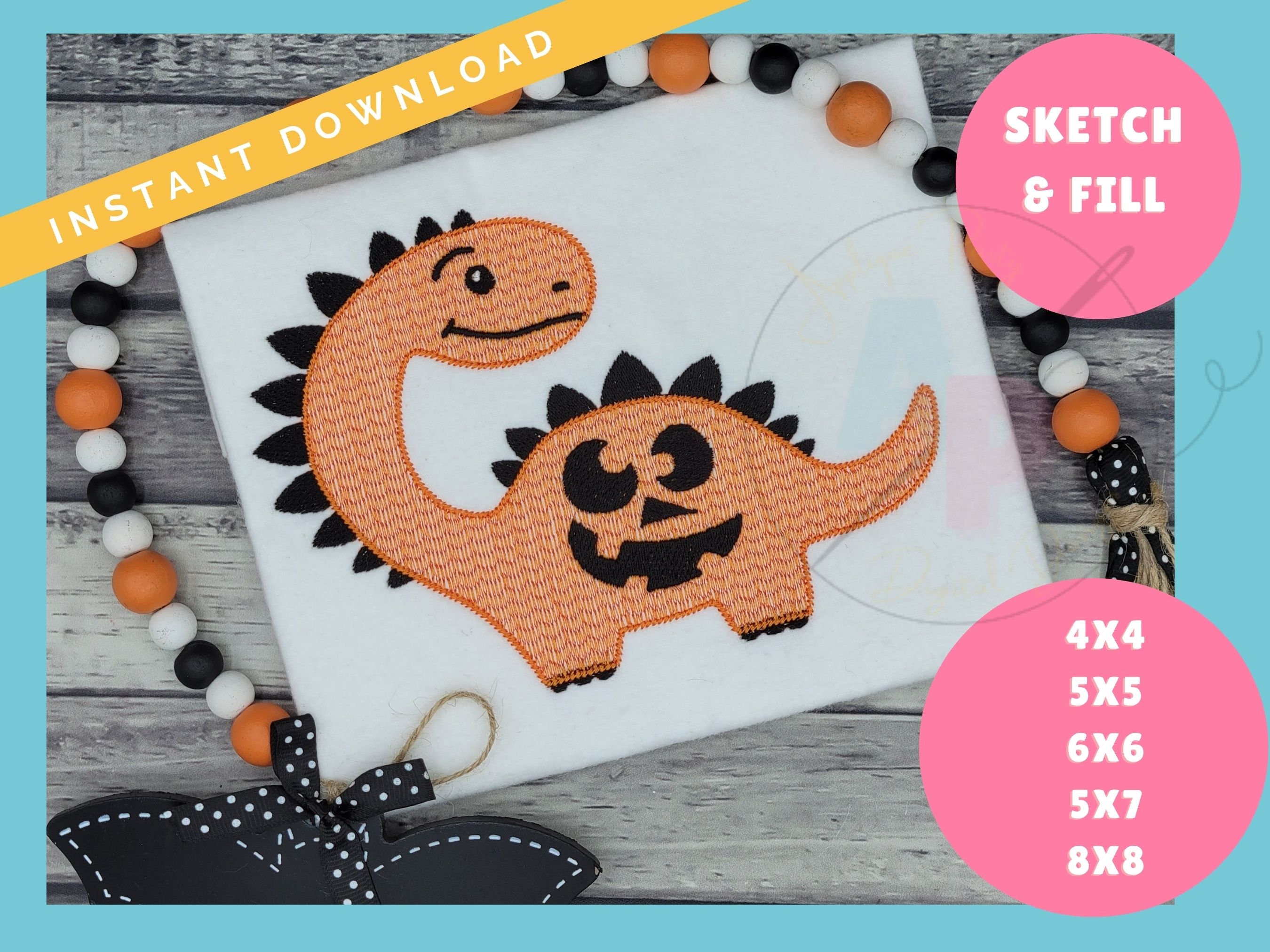 Quick Stitch Wavey Sketch Dinosaur Jack O Lantern Halloween Machine