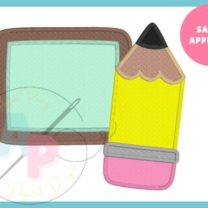 Satin Applique Chalkboard and Pencil Back to School Design | Machine Applique Embroidery Design | Satin Applique Stitch | Instant Download