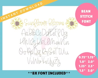 Sunflower Blooms Bean Stitch Embroidery Font Font | Quirky Stitch Embroidery Font | BX Font Included
