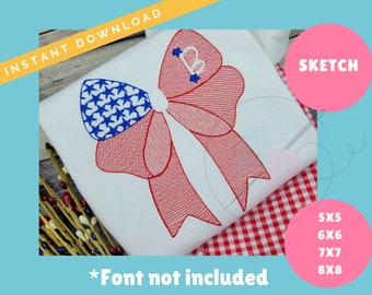 Patriotic Fancy Bow Sketch with Fill Stitch Stars | Machine Applique Embroidery Design | Sketch Quick Stitch | Instant Download
