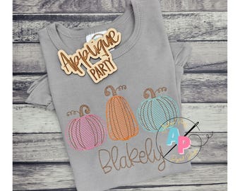 Pumpkin Trio Vintage Watercolor Messy Sketch Trio | Machine Applique Embroidery Design | Quick Sketch Stitch | Instant Download