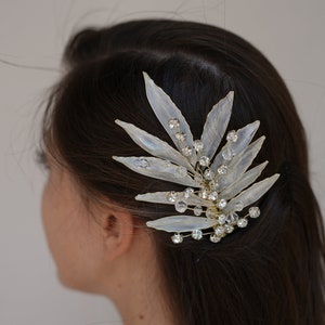 Leaf Hair Clip For Bridal Hair Piece for Wedding Crystal Head Piece for Bride White Leaf Hair Accessory for Women