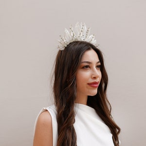 Bridal Tiara | Helen Mother-of-Pearl and Bead Detail Crown | Wedding Headband | White Headpiece for Bride | Hair Accessory for Women
