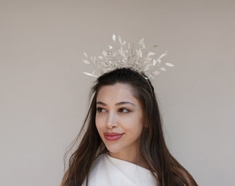 Bridal Tiara | Mother-of-Pearl Helen Crown | Wedding Headband | White Headpiece for Bride | Hair Accessory for Women